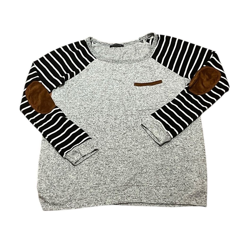 Staccato Gray and Black Striped Women’s Long Sleeve Tee With Elbow‎ Patches, M